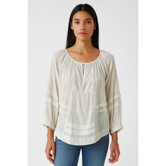 Rebecca Taylor White Sheer Long Sleeve Peasant Blouse Womens Size S - Picture 1 of 9